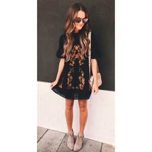 Free People Perfectly Victorian Embroidered Ruffle Mini Dress/Tunic Black